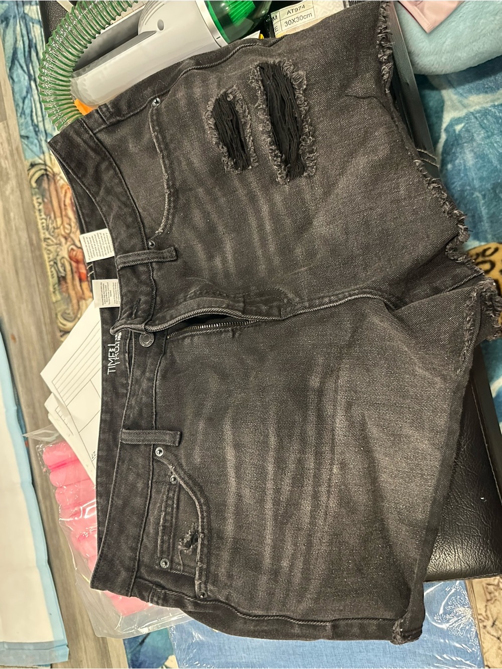 Time and Tru Black Distressed High-Rise Jean Shorts